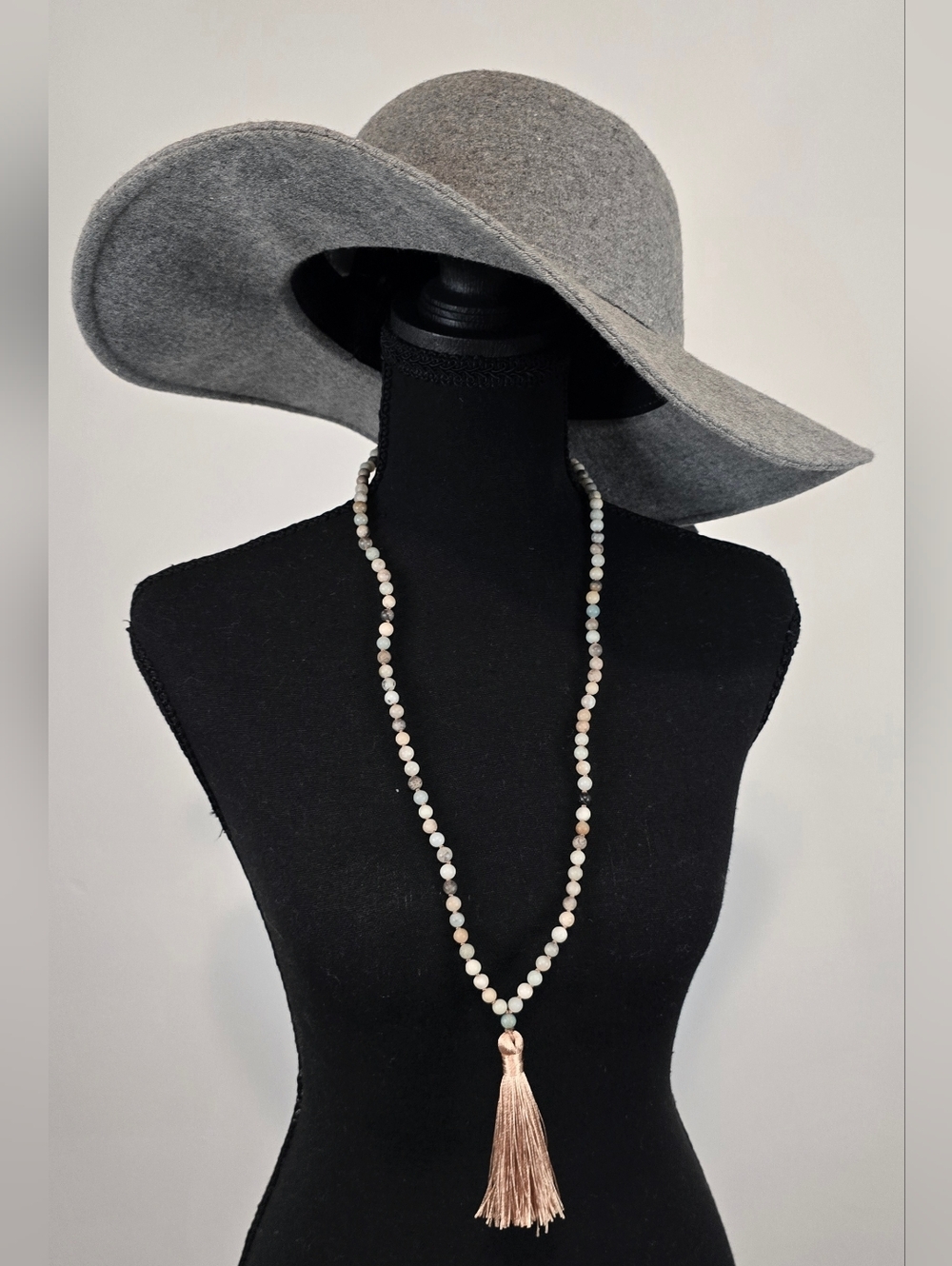 Gray Wool Blend Wide Brim Floppy Hat Boho Coastal Grandma Chic Elegant Minimalis - Picture 3 of 4